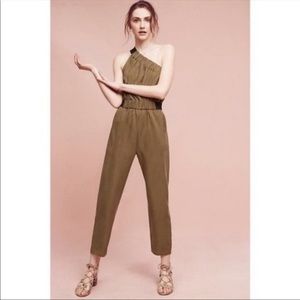 Anthropologie Maeve One Shoulder Jumpsuit olive
